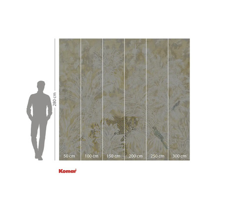 Komar fotobehang met jungle-motief, luipaard en papegaaien, afmetingen 280 bij 300 cm