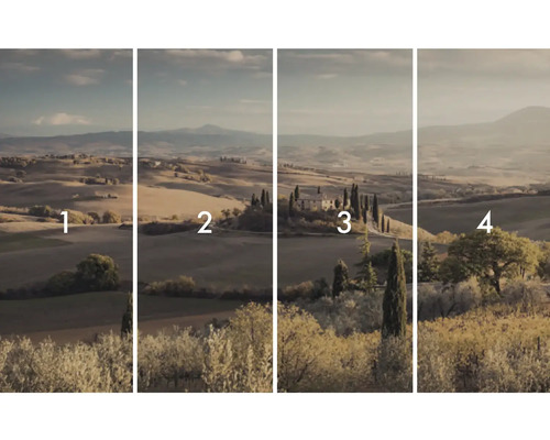 Vierdelige landschapsfoto met Toscaans landschap