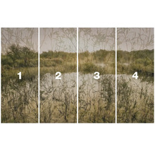 Vierdelige landschapsfoto met bomen en struiken