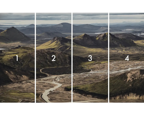 Vierdelig fotobehang met berglandschap