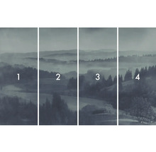 Vierdelig behang met landschapsmotief en bos