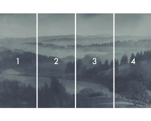 Vierdelig behang met landschapsmotief en bos