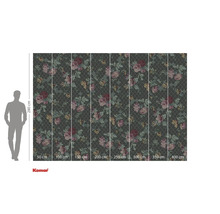 Fotobehang met bloemmotief en maatvoering.