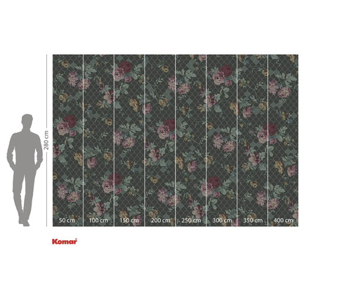 Fotobehang met bloemmotief en maatvoering.