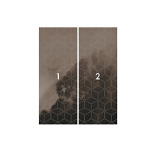 Fotobehang met geometrisch patroon en wolkenmotief, bestaande uit twee banen