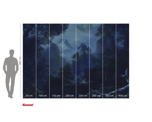 Komar fotobehang met boslandschap en maatvoering.