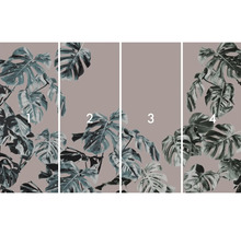 Vierdelig fotobehang met Monstera-bladmotief