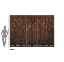 Komar fotobehang met bruin tegelpatroon en maataanduidingen.