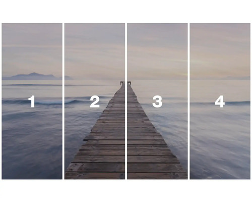 Vierdelig fotobehang met steiger aan zee