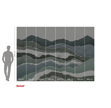 Fotobehang met bergmotief en afmetingsdetails