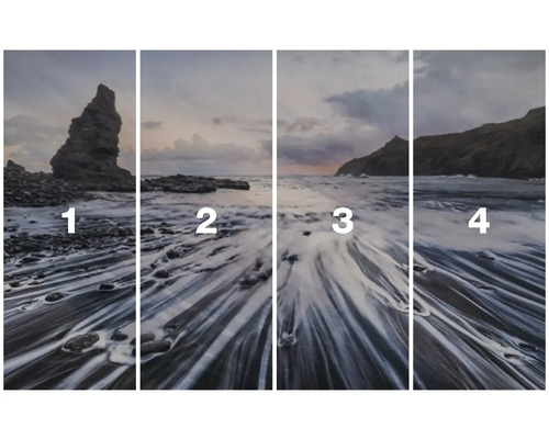 Vierdelige landschapsfoto met kustmotieven