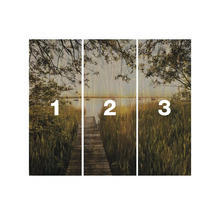 Behang met meer, houten steiger en riet