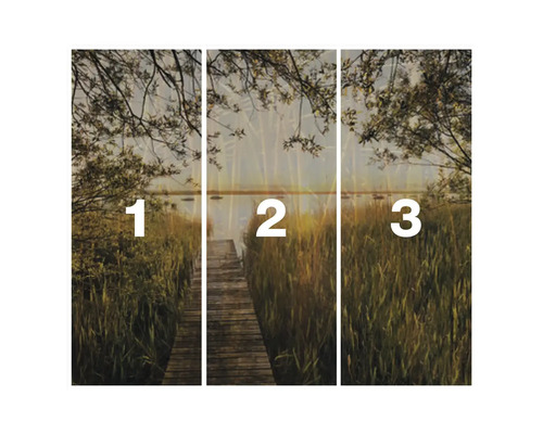 Behang met meer, houten steiger en riet