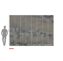 Komar fotobehang met kraanvogelmotieven en maatindicaties