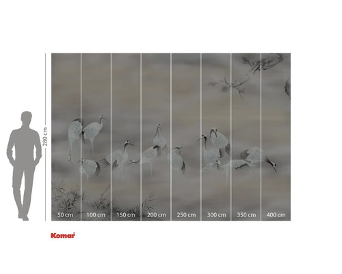 Komar fotobehang met kraanvogelmotieven en maatindicaties
