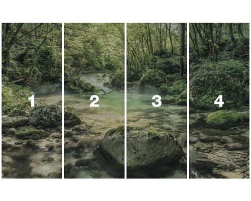 Vierdelig fotobehang met bosrivier motieven