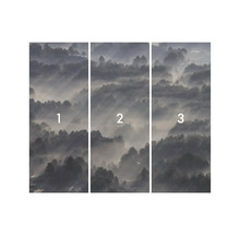 Fotobehang bestaande uit drie delen met bosmotief in de mist