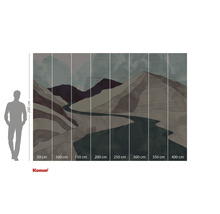 Fotobehang met berglandschap en rivierillustratie