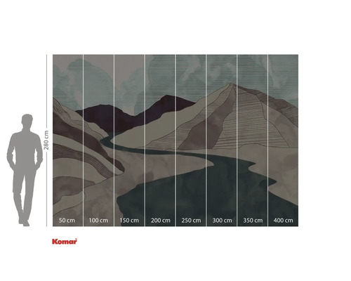 Fotobehang met berglandschap en rivierillustratie