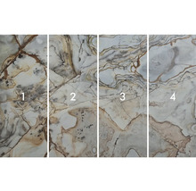 Vier verschillende patronen van tegels met marmerlook.