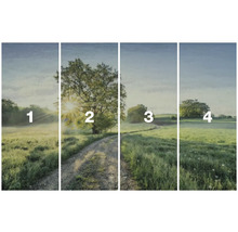 Vierdelige muurschildering met landschapsmotief