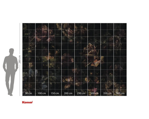 Behang met bloemmotief en maataanduidingen