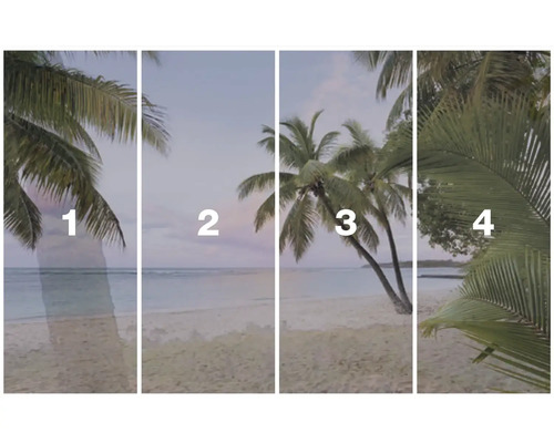 Vierdelig strandmotief met palmen