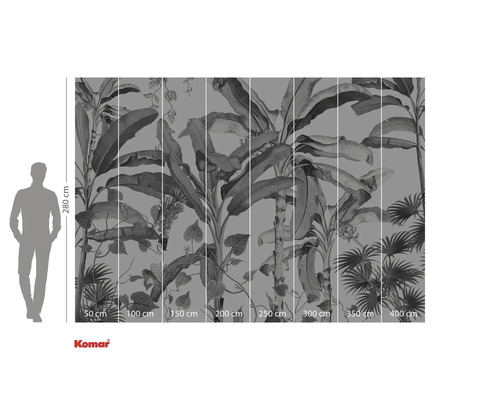 Komar fotobehang met jungle motieven en maataanduidingen