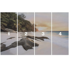 Vierdelig strandmotief met rotsen en vegetatie