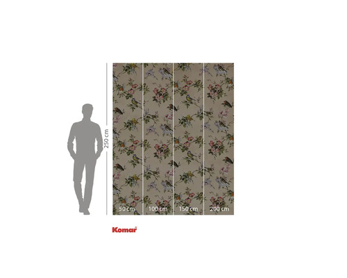 Komar fotobehang met bloemen en vogels, 250 cm hoog en 200 cm breed