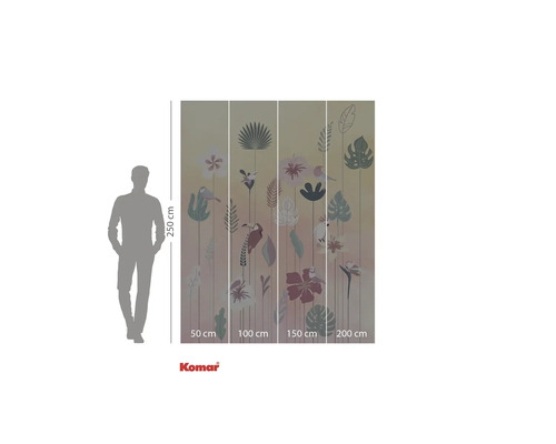 Komar Logo. Muurschildering met plantmotieven, afmetingen 250 cm hoog en 200 cm breed.