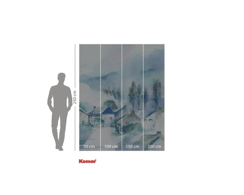 Fotobehang met aquarel schilderij van een dorp, afmetingen 250 x 200 cm