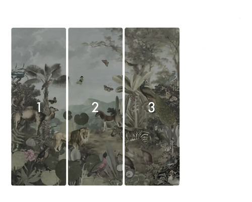 Driedelig fotobehang met jungle thema en dieren