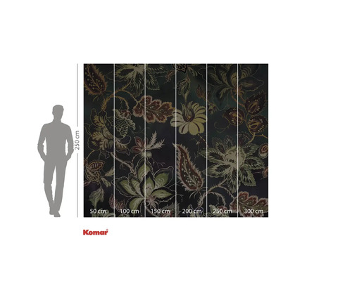 Fotobehang met bloemmotief en maatvoering.