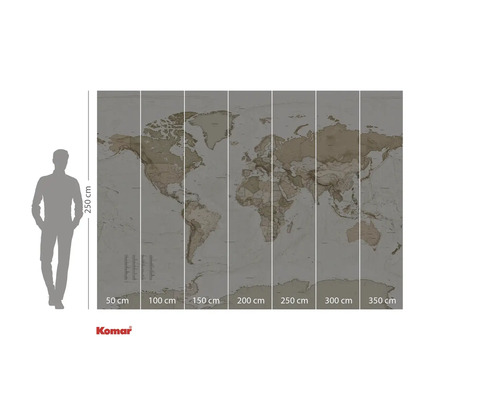 Wereldkaart als fotobehang met maatindicaties