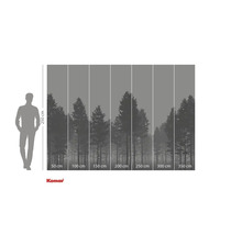 Fotobehang met bosmotief en maataanduidingen.