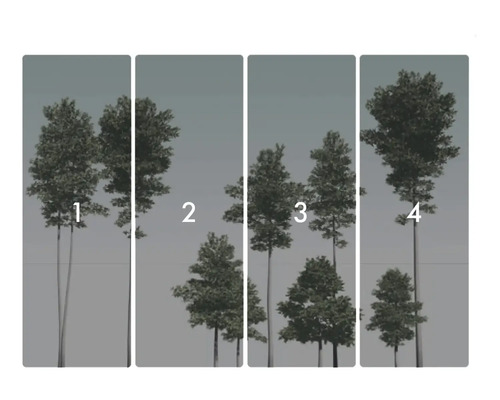 Vierdelig behang met bosmotief en bomen