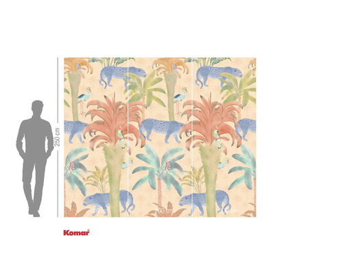 Komar fotobehang met jungle motief, palmen, luipaarden en vogels