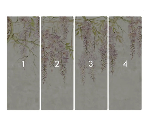 Vliesbehang met blauweregenmotief, bestaande uit vier banen