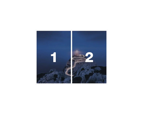 Tweeluik van een berglandschap met kronkelende weg