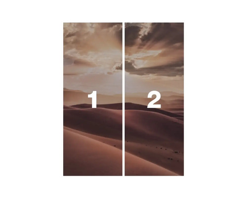 Wandafbeelding met woestijnthema, bestaande uit twee delen