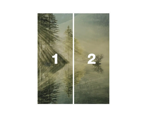 Tweedelig deurbehangmotief met bos- en zeegezicht