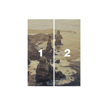 Tweeledige muurschildering met rotskust