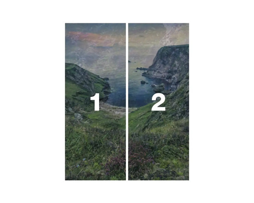 Fotobehang met kustmotief, bestaande uit twee delen.