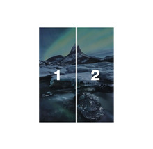 Tweedelig landschapsbeeld met bergen en ijs