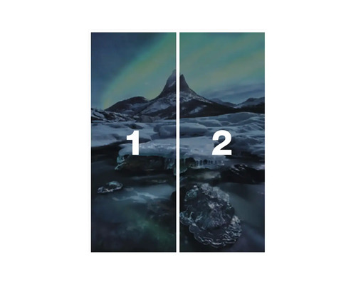 Tweedelig landschapsbeeld met bergen en ijs