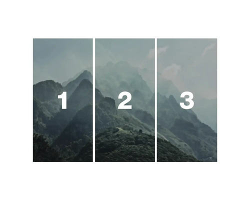 Driedelige muurschildering met berglandschap