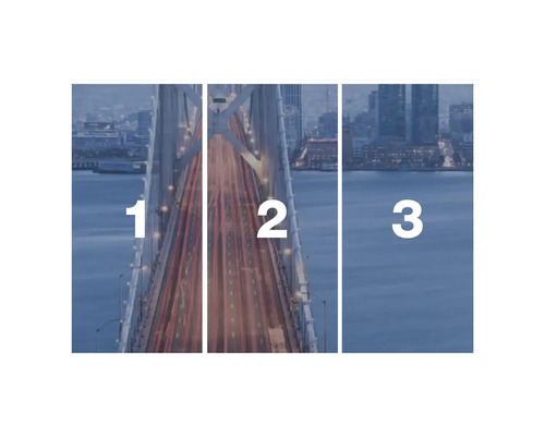 Driedelige brugfoto verdeeld in drie segmenten.