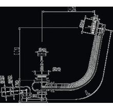 Technische tekening van een sifon met afmetingen