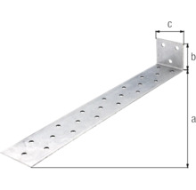 Metalen hoekverbinder met gaten en maataanduidingen
